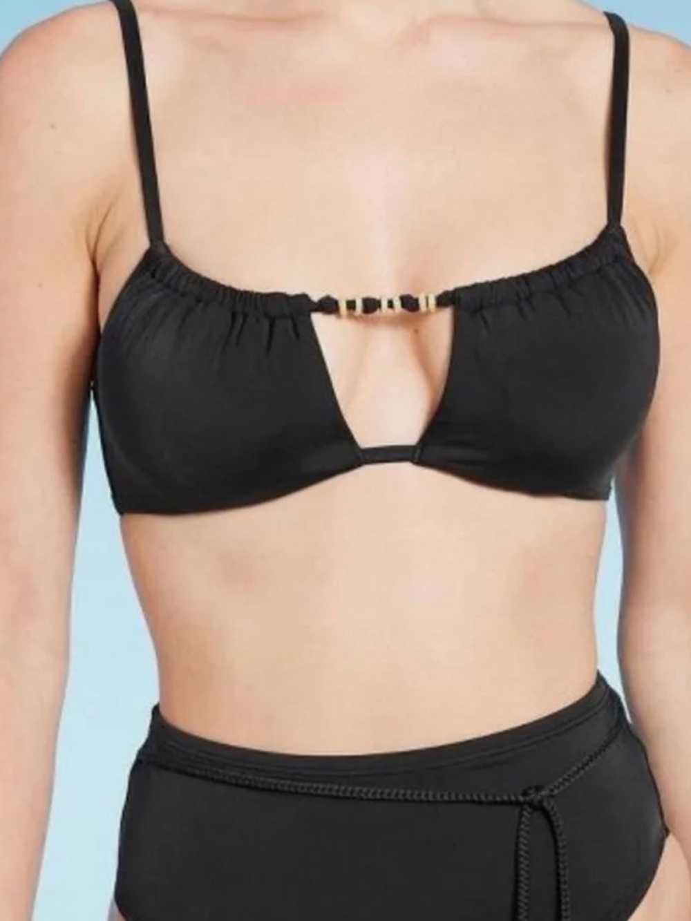 Shade & Shore Black Bikini Top with Gold Beads